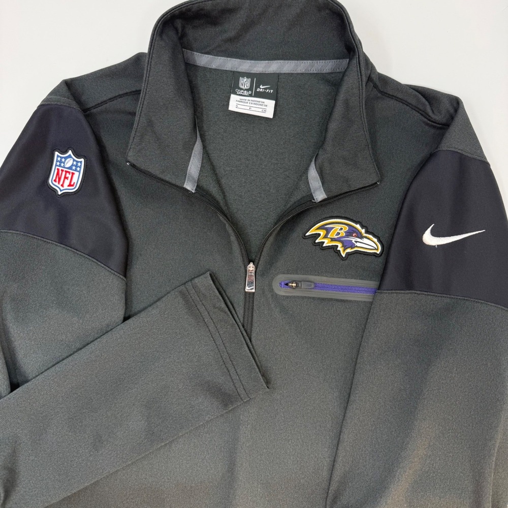 Nike Baltimore Ravens NFL Onfield Dri-FIT 1/4 Zip Pullover Grey Mens Small